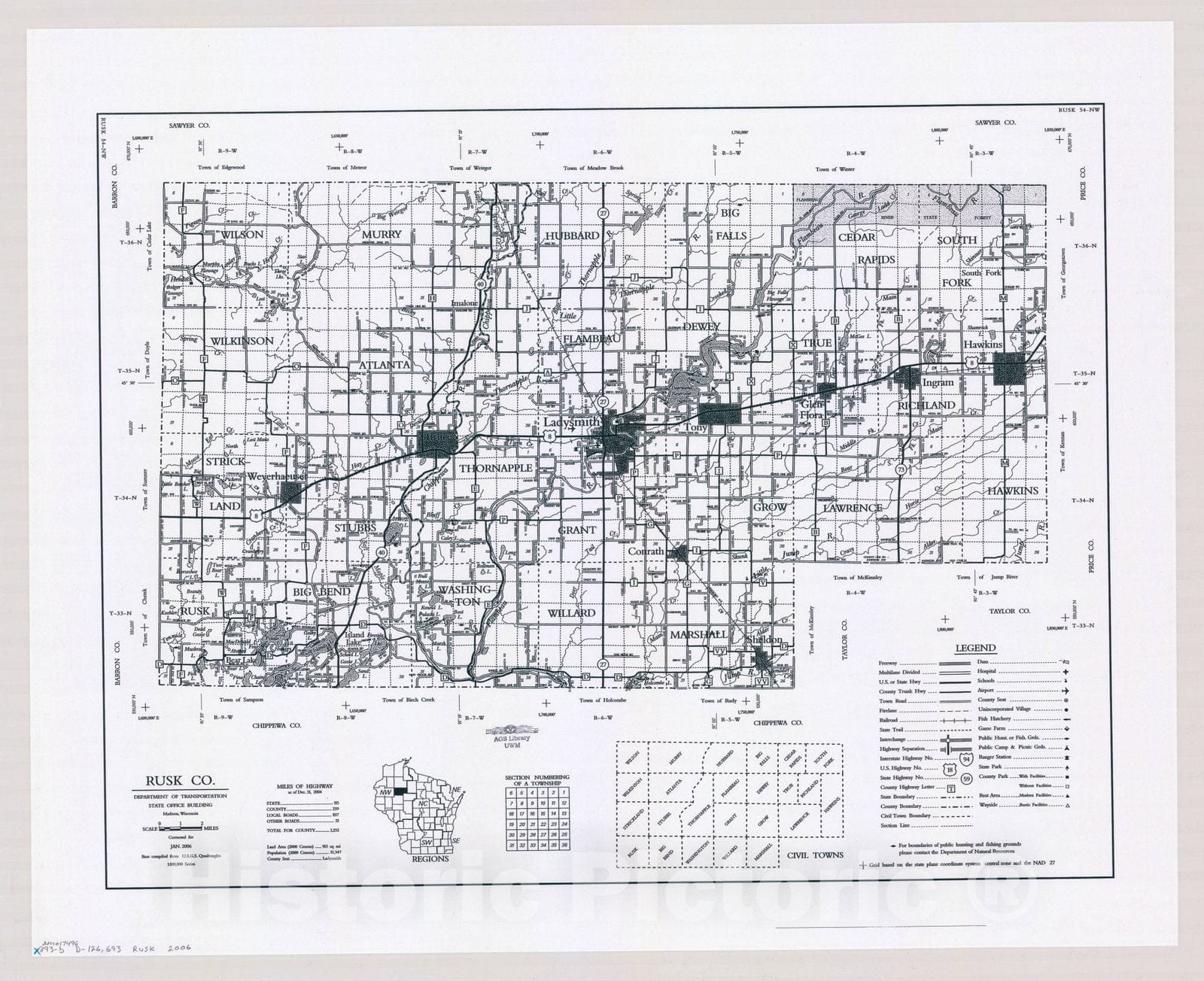 Map : Rusk County, Wisconsin 2006, [Wisconsin county transportation maps] , Antique Vintage Reproduction