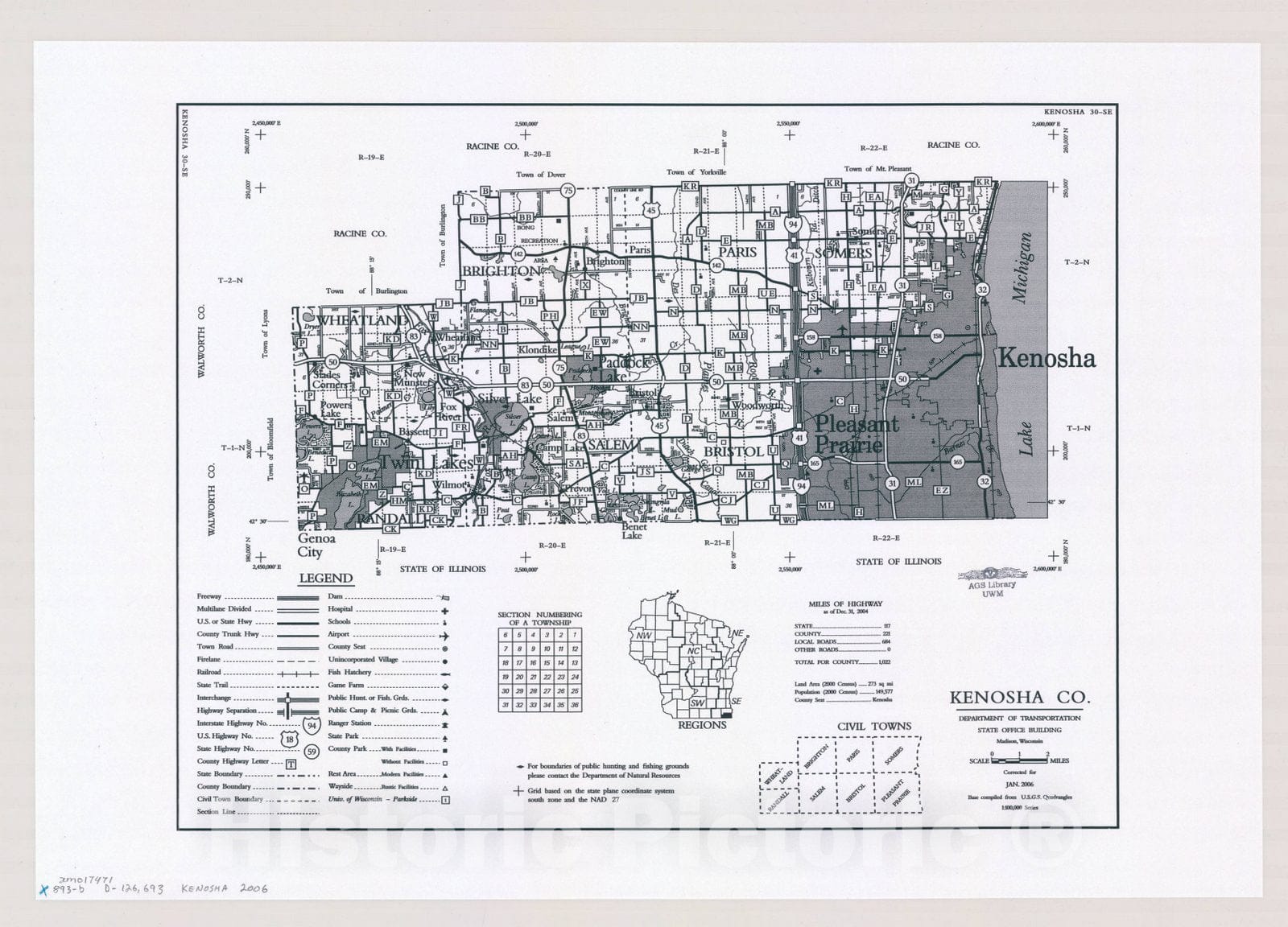 Map : Kenosha County, Wisconsin 2006, [Wisconsin county transportation maps] , Antique Vintage Reproduction