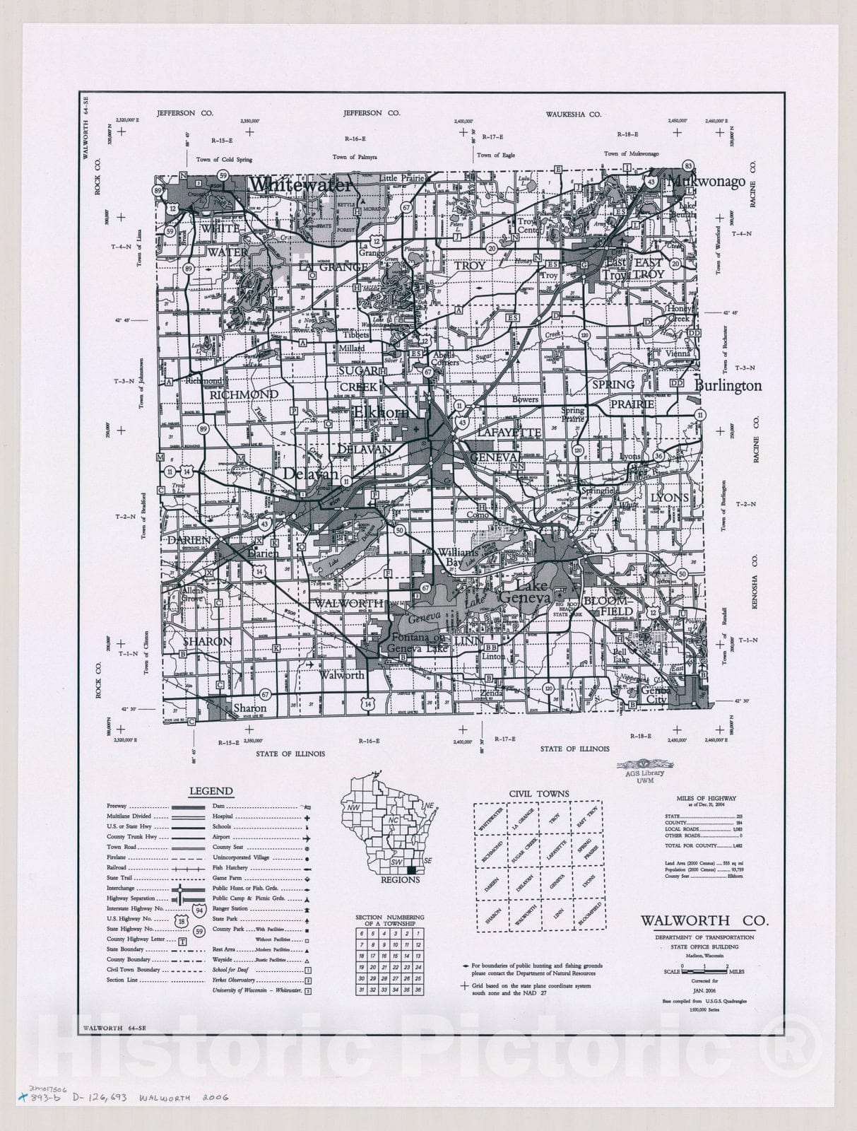 Map : Walworth County, Wisconsin 2006, [Wisconsin county transportation maps] , Antique Vintage Reproduction