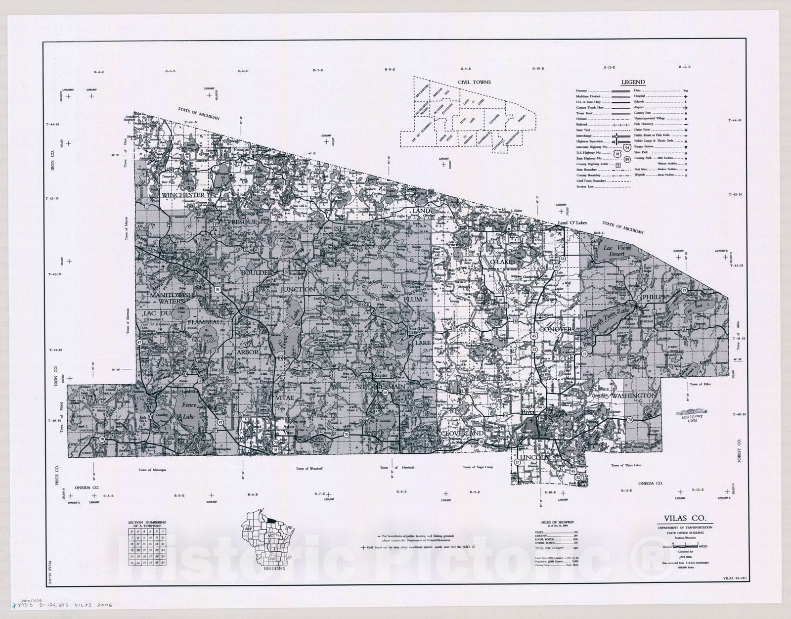 Map : Vilas County, Wisconsin 2006, [Wisconsin county transportation maps] , Antique Vintage Reproduction