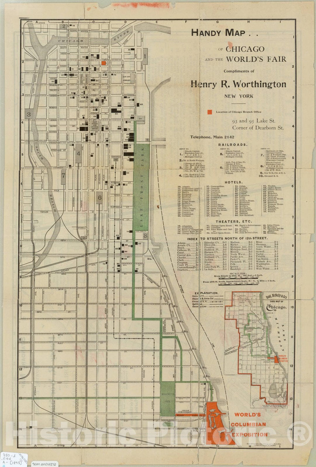 Map : Chicago World's Fair 1893 1, Handy map of Chicago and the World's Fair , Antique Vintage Reproduction