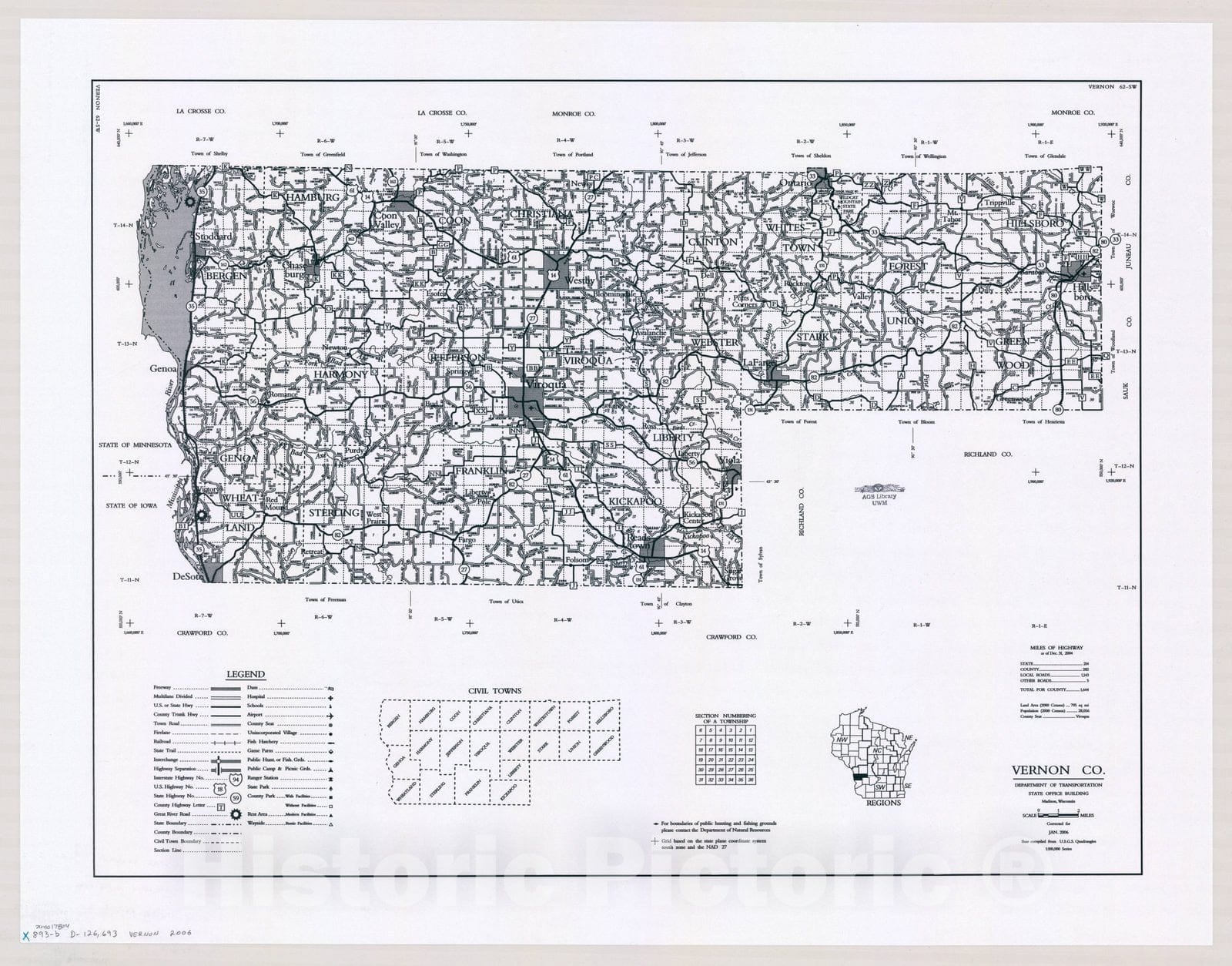 Map : Vernon County, Wisconsin 2006, [Wisconsin county transportation maps] , Antique Vintage Reproduction