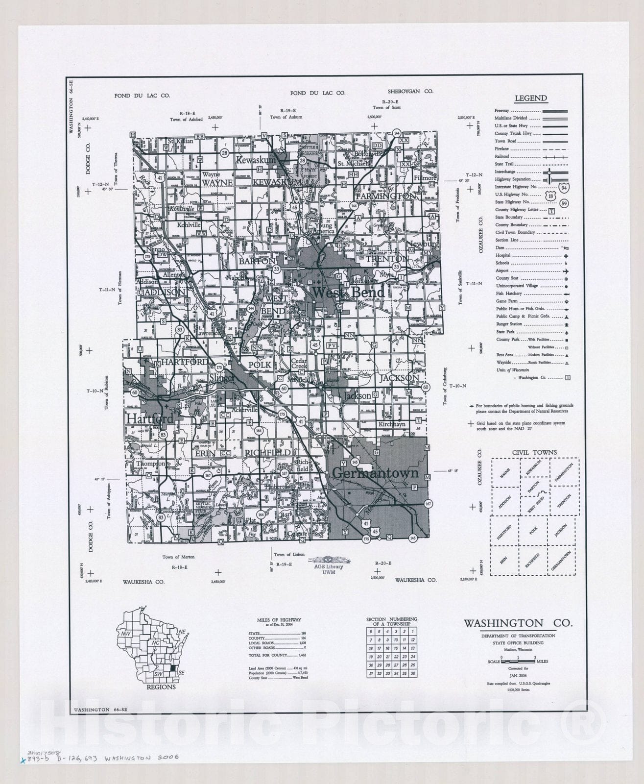 Map : Washington County, Wisconsin 2006, [Wisconsin county transportation maps] , Antique Vintage Reproduction