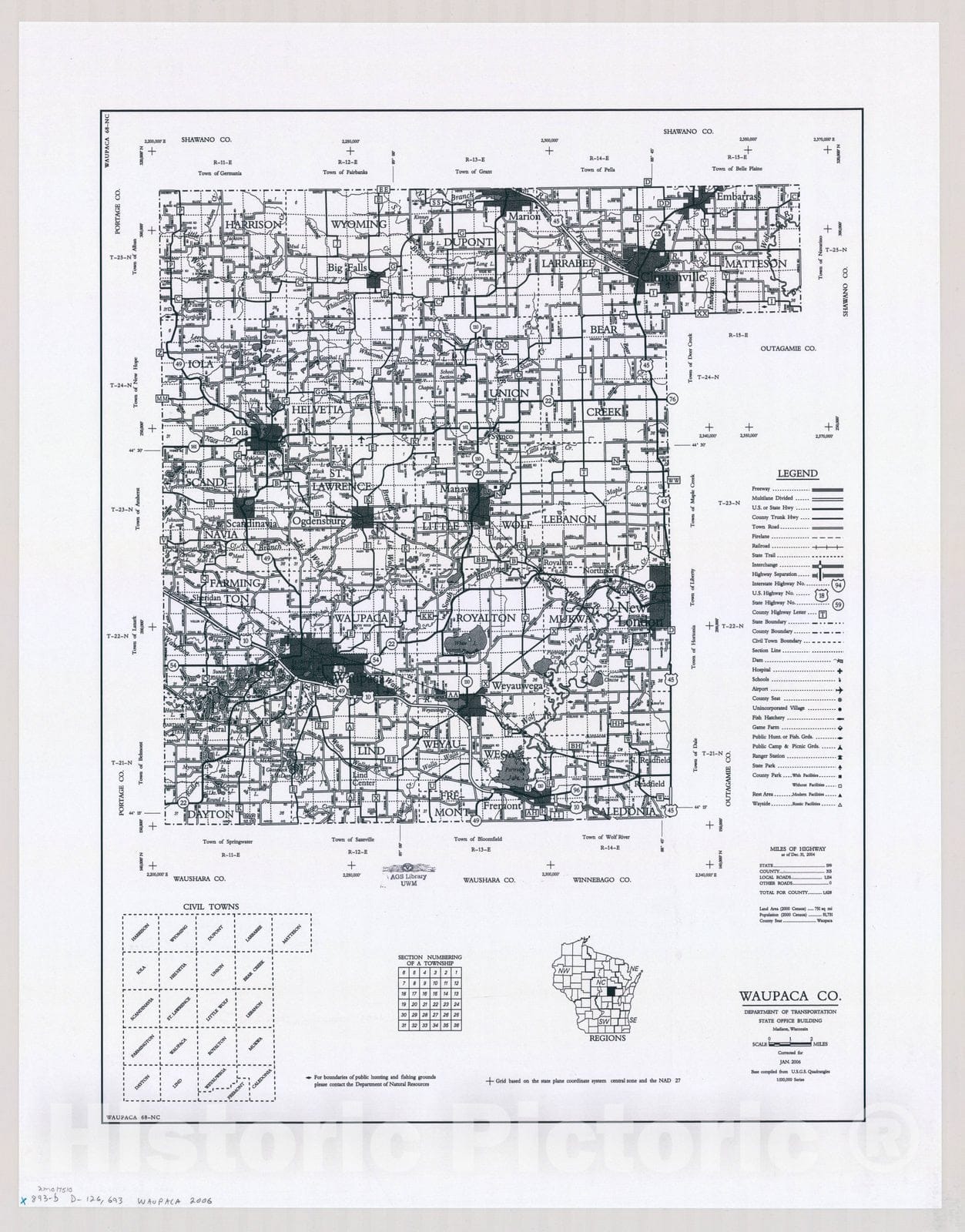 Map : Waupaca County, Wisconsin 2006, [Wisconsin county transportation maps] , Antique Vintage Reproduction