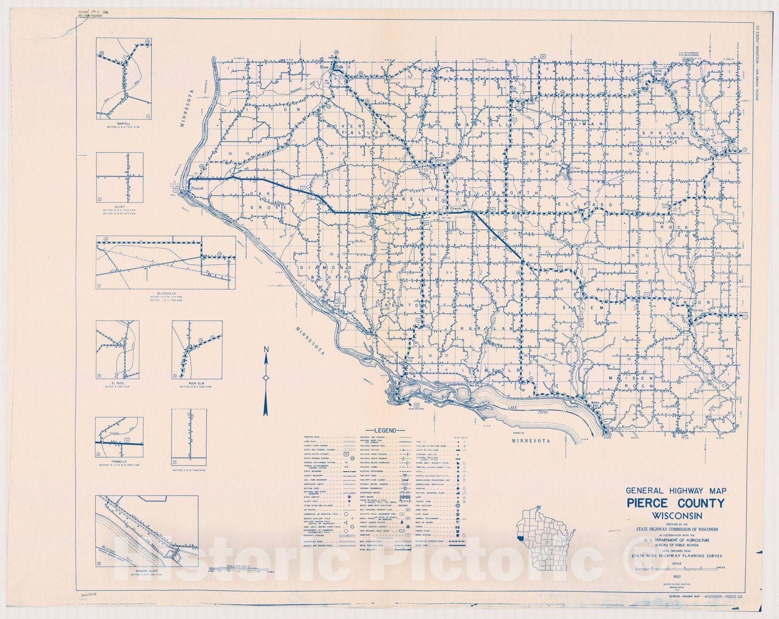 Map : Pierce County, Wisconsin 1937, General highway map ... County, Wisconsin , Antique Vintage Reproduction