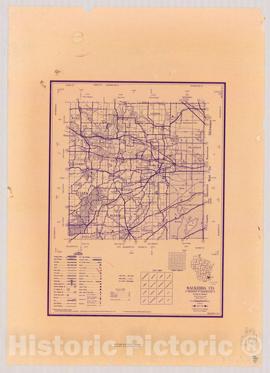Map : Waukesha County, Wisconsin 1972-1976, [Wisconsin county transportation maps] , Antique Vintage Reproduction
