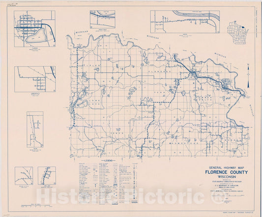 Map : Florence County, Wisconsin 1937, General highway map ... County, Wisconsin , Antique Vintage Reproduction