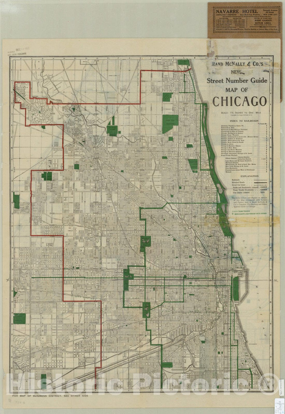 Map : Chicago, Illinois 1916, Rand McNally & Co.'s new street number guide map of Chicago , Antique Vintage Reproduction