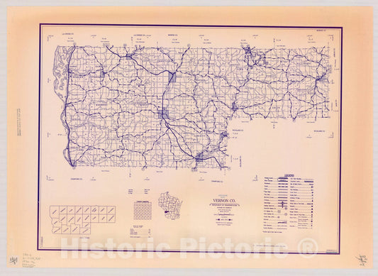 Map : Vernon County, Wisconsin 1972-1976, [Wisconsin county transportation maps] , Antique Vintage Reproduction
