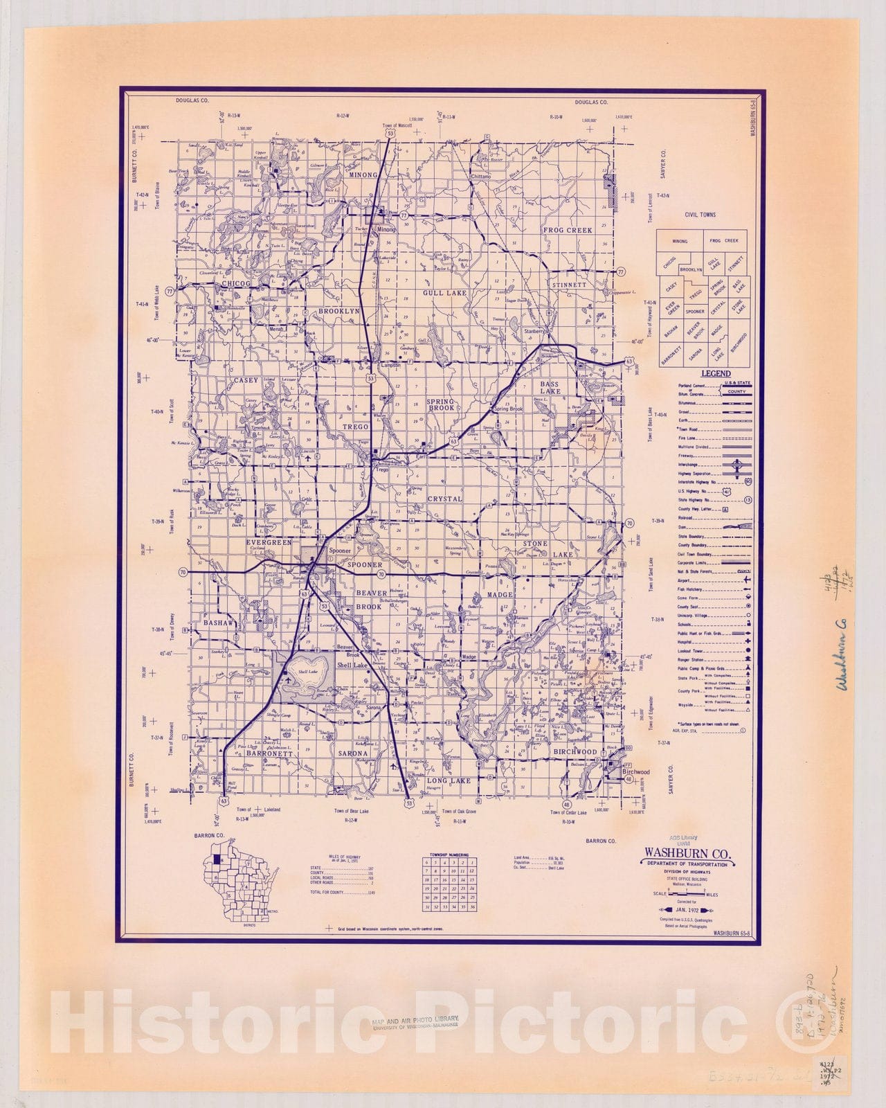 Map : Washburn County, Wisconsin 1972-1976, [Wisconsin county transportation maps] , Antique Vintage Reproduction