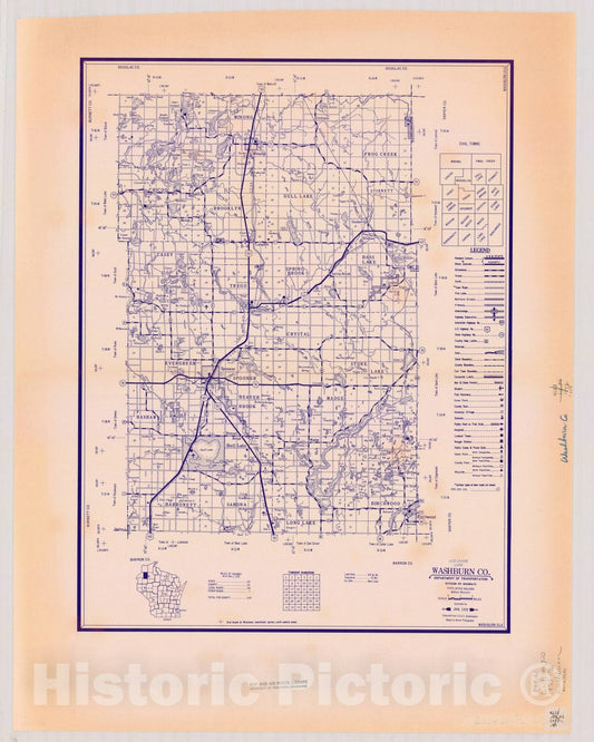Map : Washburn County, Wisconsin 1972-1976, [Wisconsin county transportation maps] , Antique Vintage Reproduction