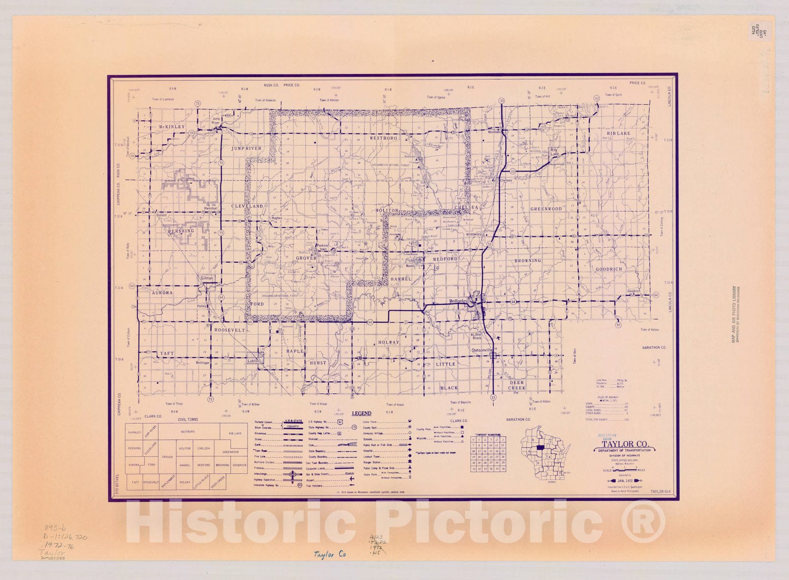 Map : Taylor County, Wisconsin 1972-1976, [Wisconsin county transportation maps] , Antique Vintage Reproduction