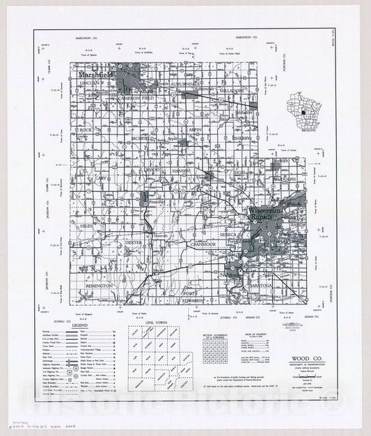 Map : Wood County, Wisconsin 2006, [Wisconsin county transportation maps] , Antique Vintage Reproduction