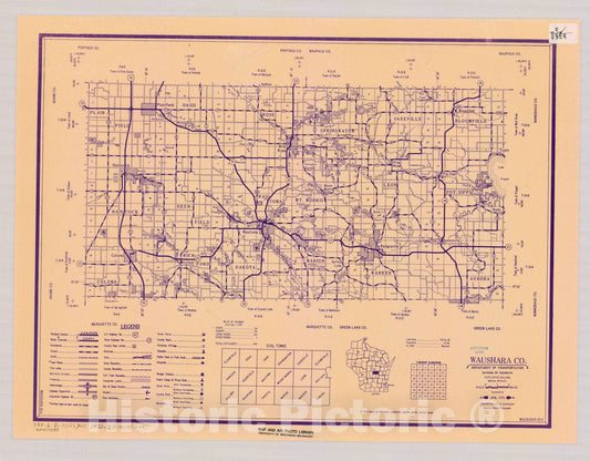 Map : Waushara County, Wisconsin 1972-1976 2, [Wisconsin county transportation maps] , Antique Vintage Reproduction