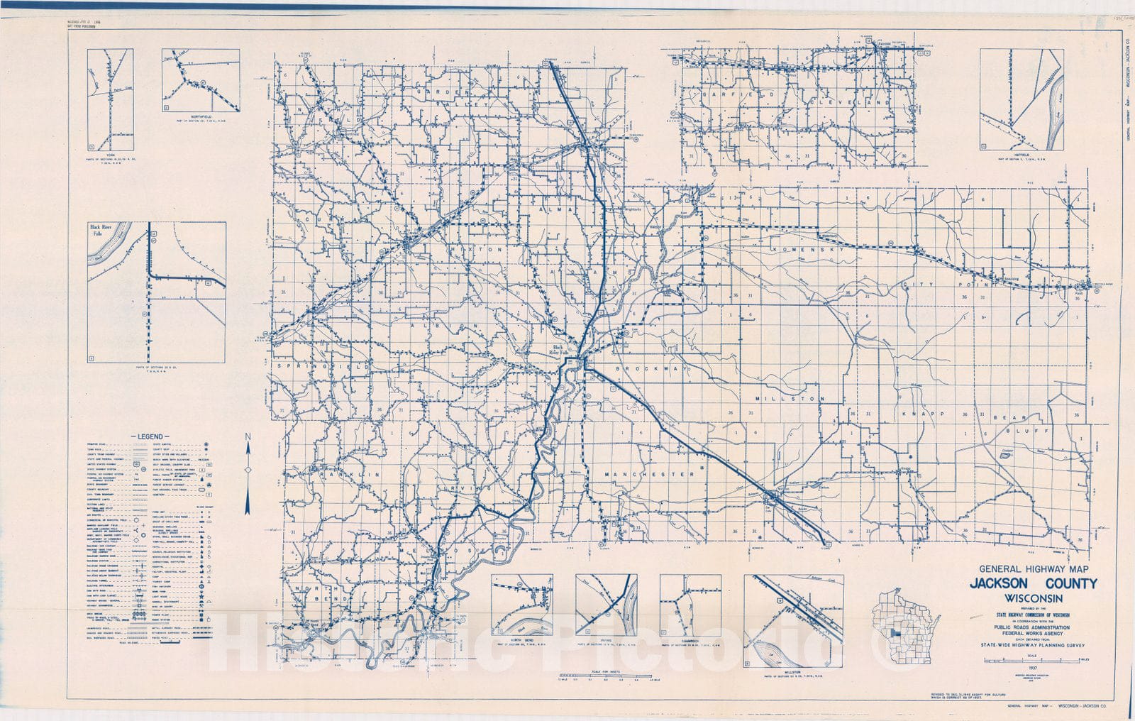 Map : Jackson County, Wisconsin 1937, General highway map ... County, Wisconsin , Antique Vintage Reproduction