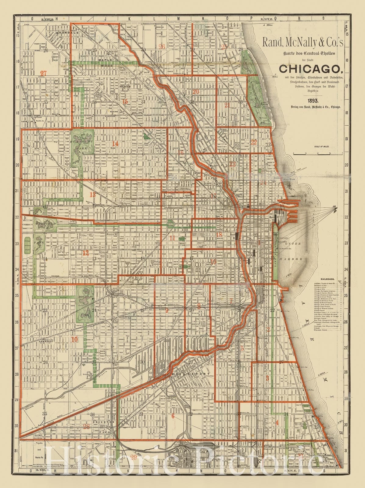 Map : Chicago, Illinois 1893 (German) 1, Antique Vintage Reproduction