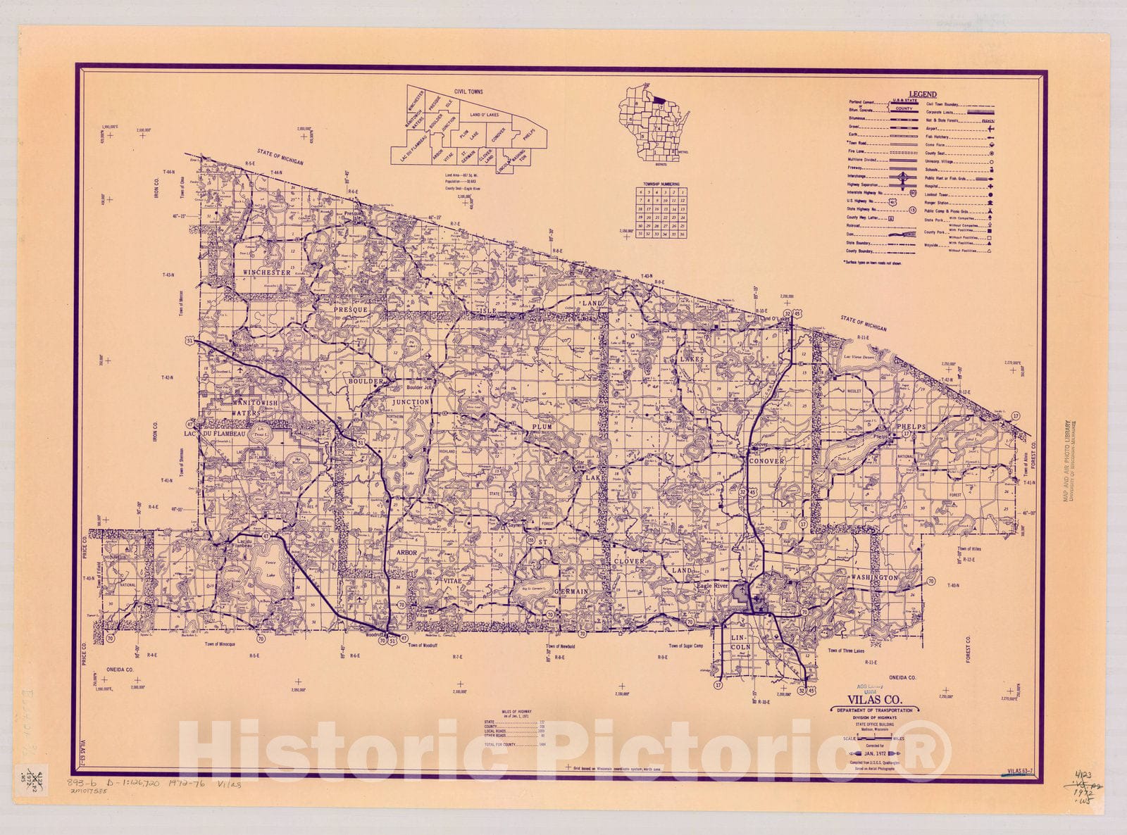Map : Vilas County, Wisconsin 1972-1976, [Wisconsin county transportation maps] , Antique Vintage Reproduction