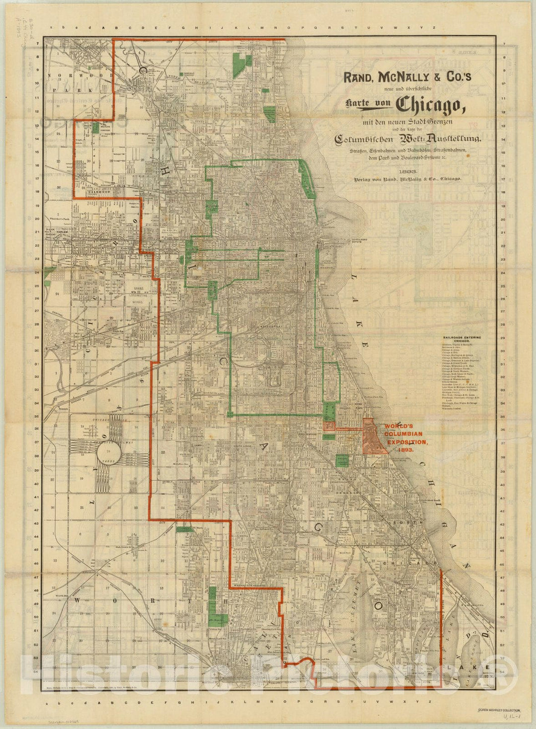 Map : Chicago, Illinois 1893 (German) 2, Antique Vintage Reproduction