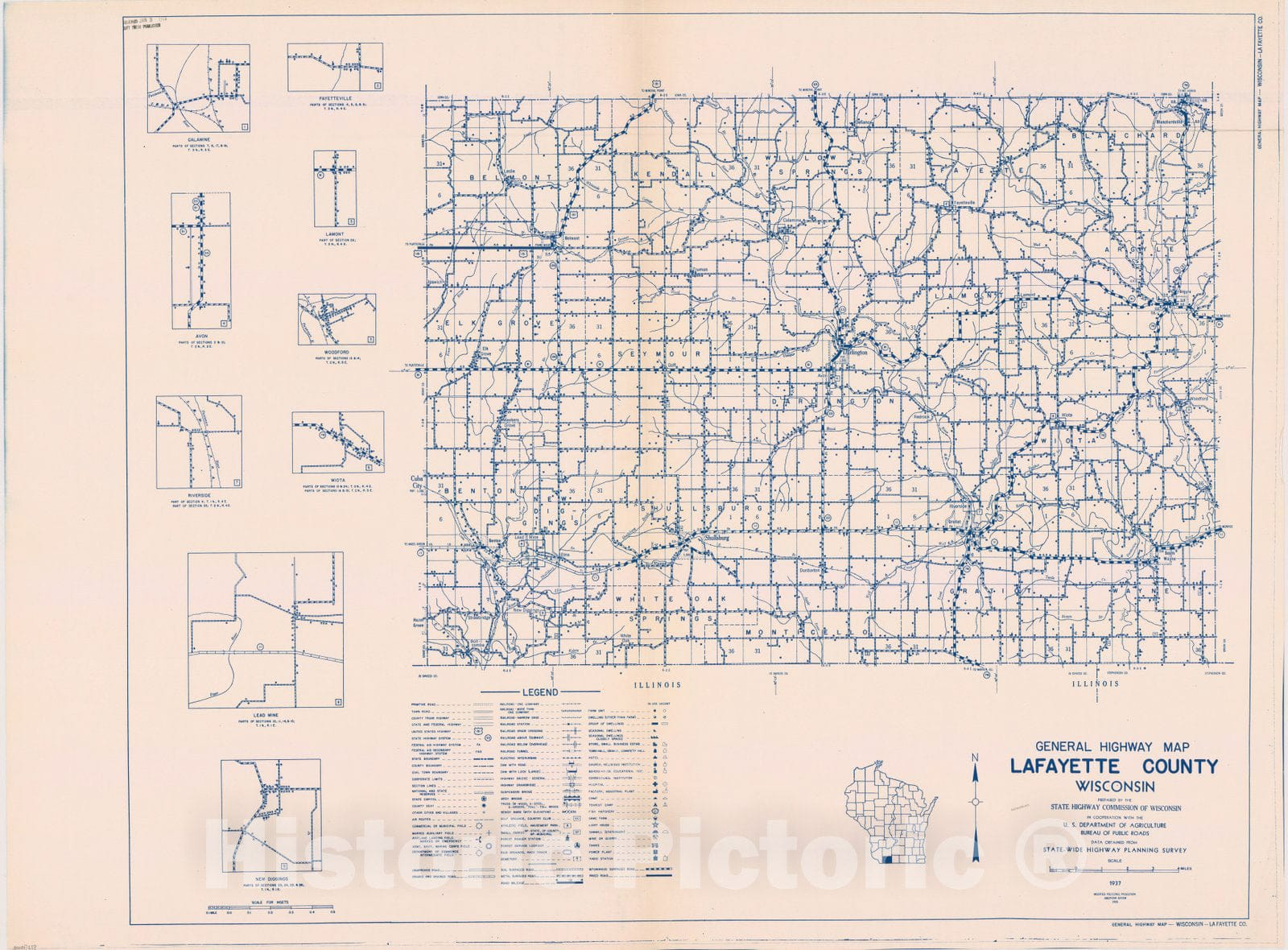 Map : Lafayette County, Wisconsin 1937, General highway map ... County, Wisconsin , Antique Vintage Reproduction