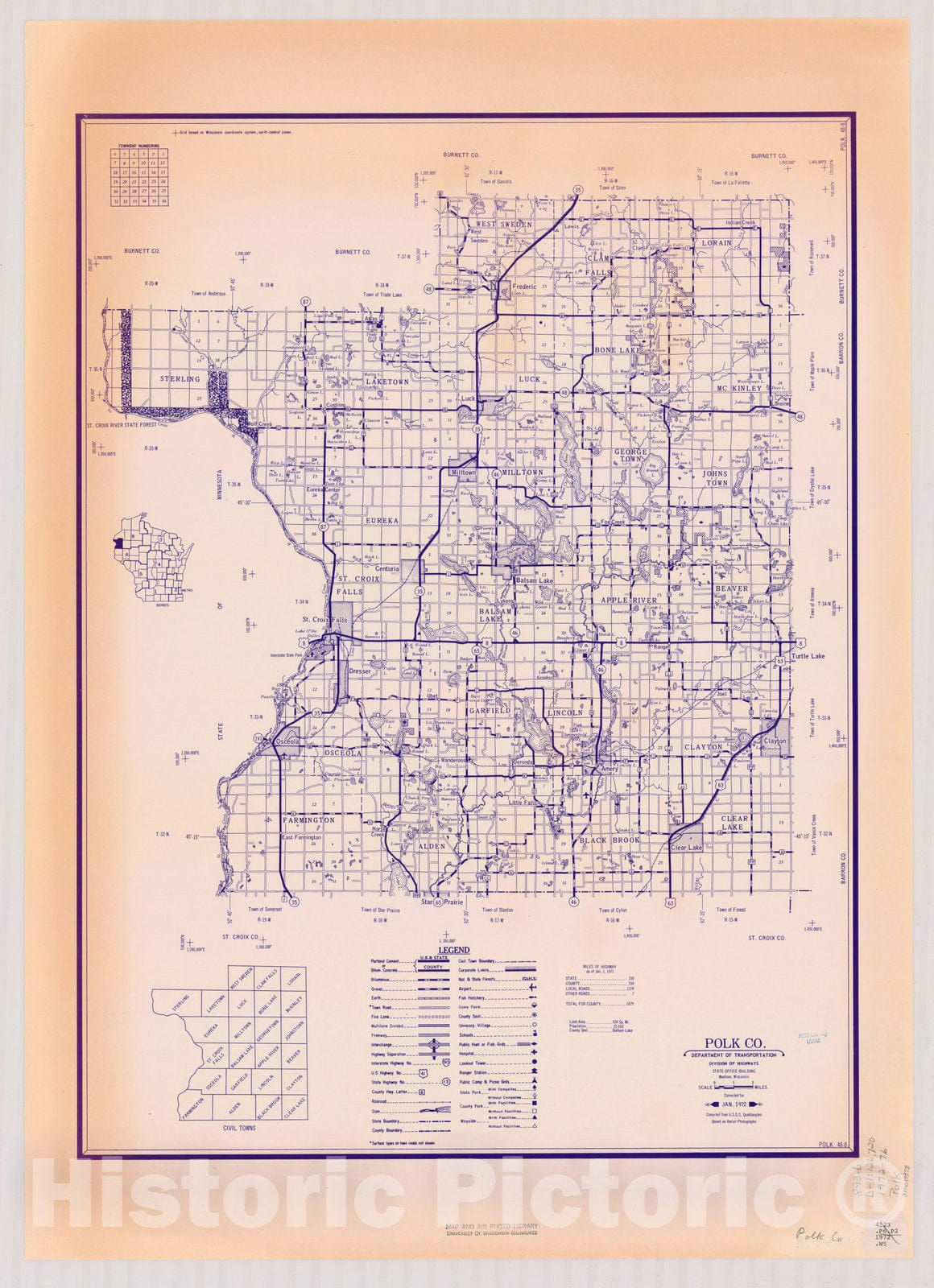 Map : Polk County, Wisconsin 1972-1976, [Wisconsin county transportation maps] , Antique Vintage Reproduction