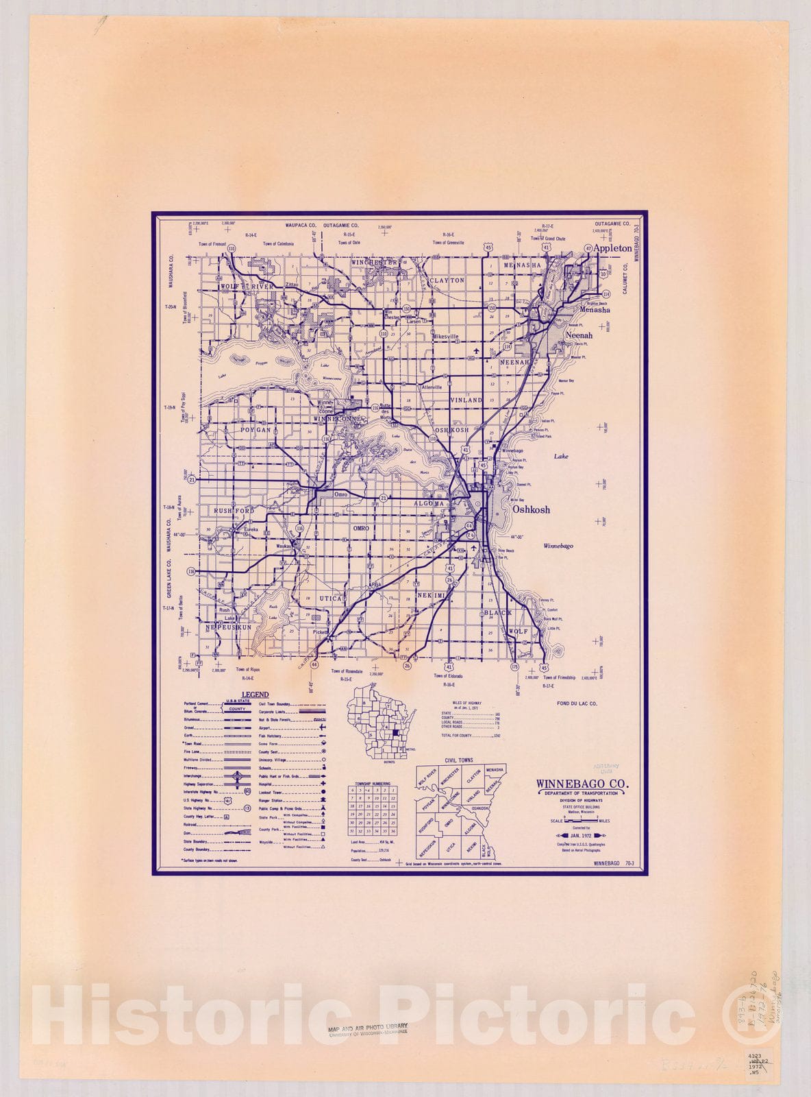 Map : Winnebago County, Wisconsin 1972-1976, [Wisconsin county transportation maps] , Antique Vintage Reproduction