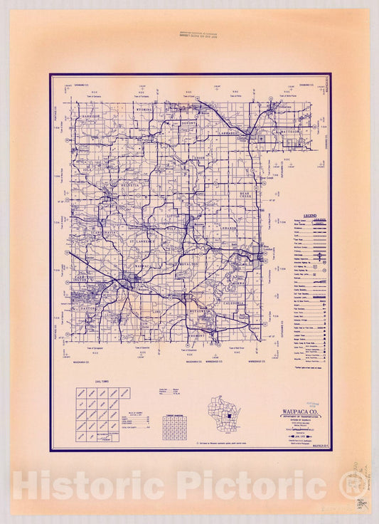 Map : Waupaca County, Wisconsin 1972-1976, [Wisconsin county transportation maps] , Antique Vintage Reproduction