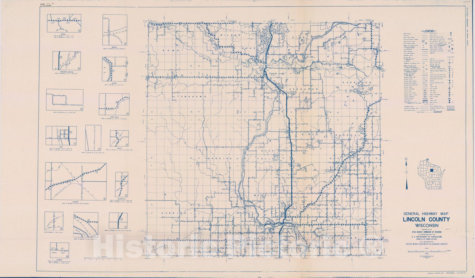 Map : Lincoln County, Wisconsin 1937, General highway map ... County, Wisconsin , Antique Vintage Reproduction