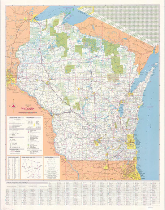 Map : Wisconsin 1993, Welcome to Wisconsin, 1993-1994 , Antique Vintage Reproduction