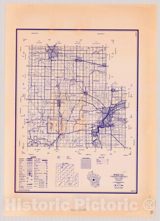Map : Wood County, Wisconsin 1972-1976, [Wisconsin county transportation maps] , Antique Vintage Reproduction