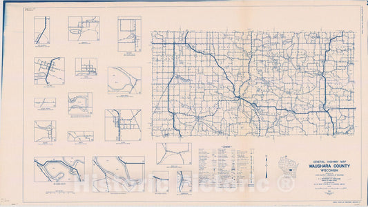 Map : Waushara County, Wisconsin 1937, General highway map ... County, Wisconsin , Antique Vintage Reproduction