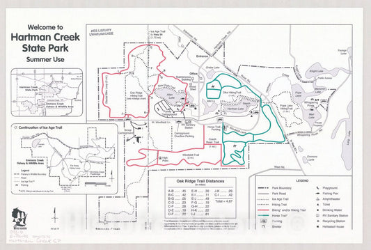 Map : Welcome to Hartman Creek State Park, summer use , Wisconsin , [Wisconsin state parks , forests, recreation areas & trails maps], Antique Vintage Reproduction