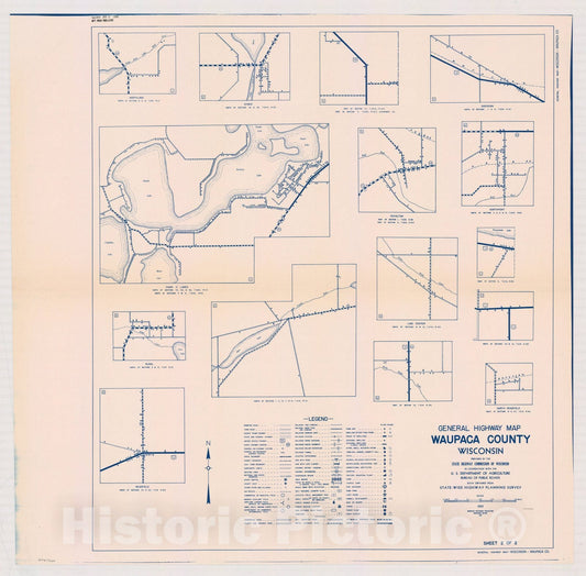 Map : Waupaca County, Wisconsin 1937 1, General highway map ... County, Wisconsin , Antique Vintage Reproduction