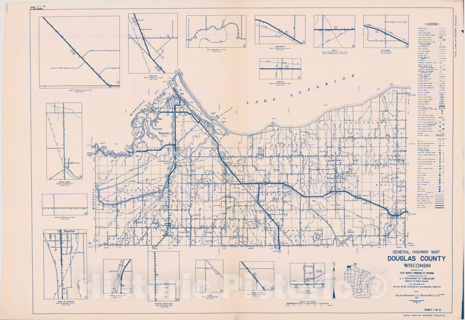 Map : Douglas County, Wisconsin 1937 2, General highway map ... County, Wisconsin , Antique Vintage Reproduction