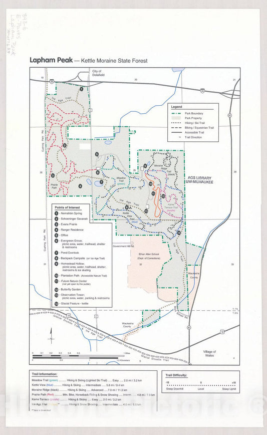 Map : Lapham Peak, Kettle Moraine State Forest, Wisconsin , [Wisconsin state parks , forests, recreation areas & trails maps], Antique Vintage Reproduction