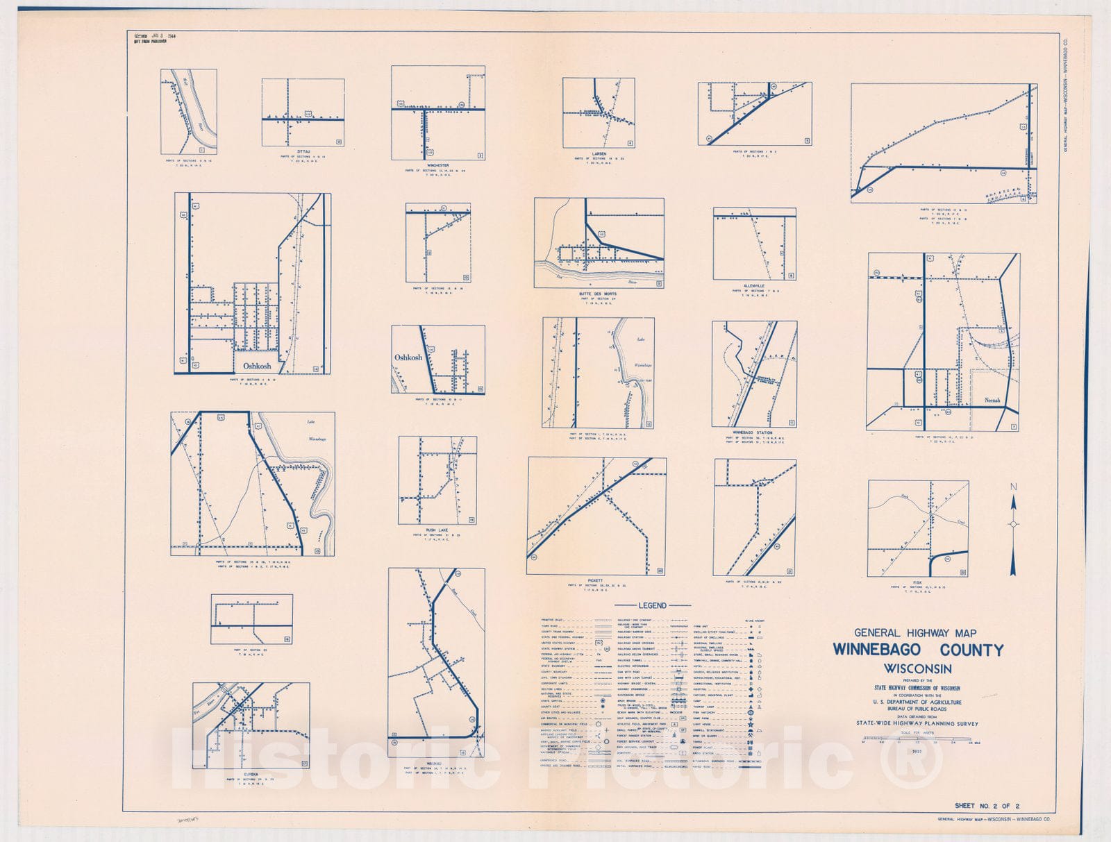 Map : Winnebago County, Wisconsin 1937 1, General highway map ... County, Wisconsin , Antique Vintage Reproduction