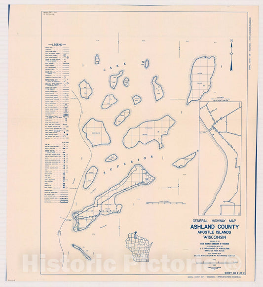 Map : Ashland County, Wisconsin 1937 1, General highway map ... County, Wisconsin , Antique Vintage Reproduction