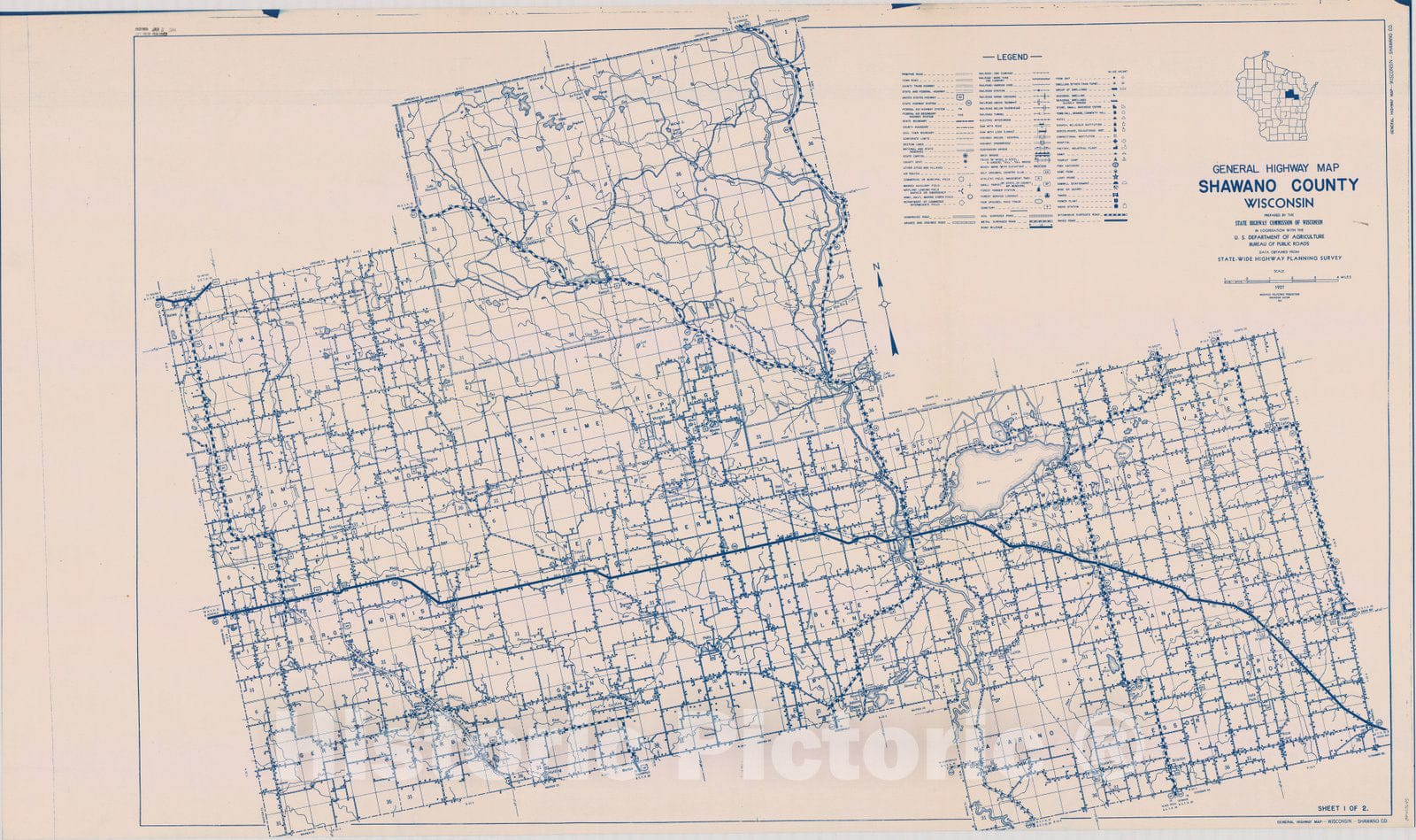 Map : Shawano County, Wisconsin 1937 2, General highway map ... County, Wisconsin , Antique Vintage Reproduction