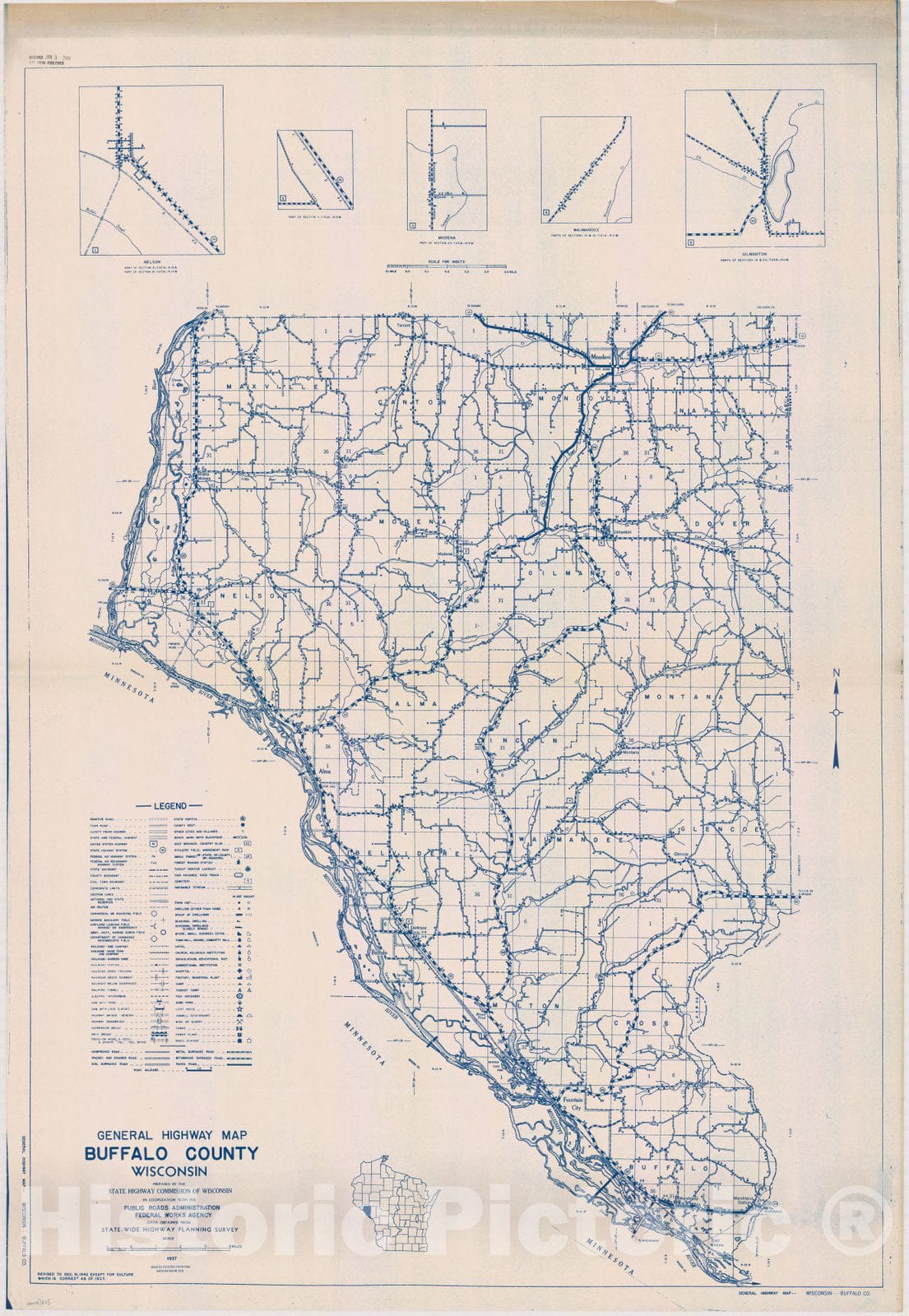 Map : Buffalo County, Wisconsin 1937, General highway map ... County, Wisconsin , Antique Vintage Reproduction