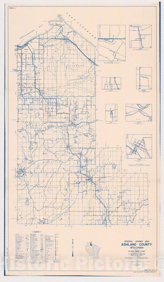 Map : Ashland County, Wisconsin 1937 2, General highway map ... County, Wisconsin , Antique Vintage Reproduction