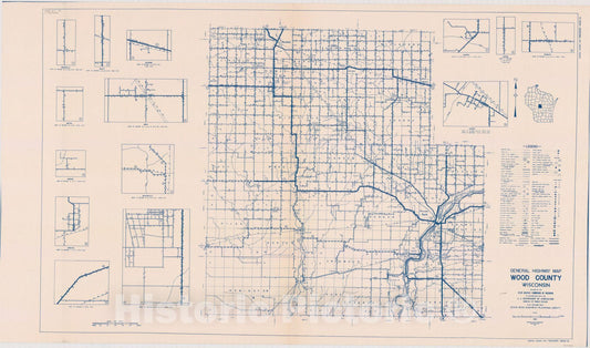 Map : Wood County, Wisconsin 1937, General highway map ... County, Wisconsin , Antique Vintage Reproduction