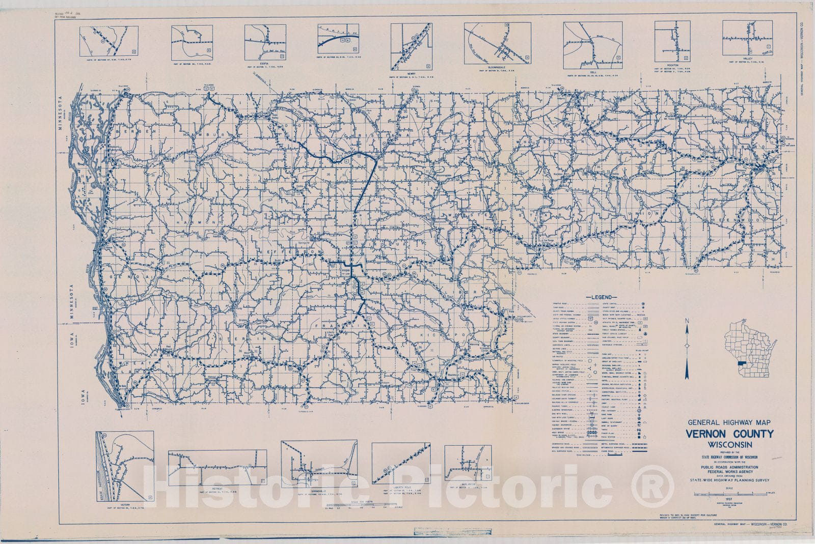 Map : Vernon County, Wisconsin 1937, General highway map ... County, Wisconsin , Antique Vintage Reproduction