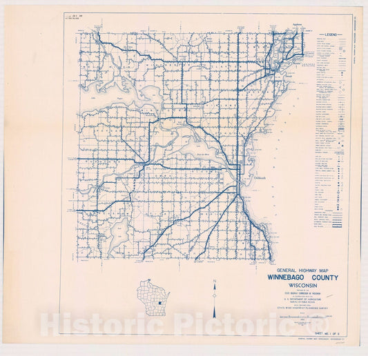 Map : Winnebago County, Wisconsin 1937 2, General highway map ... County, Wisconsin , Antique Vintage Reproduction