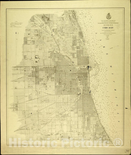 Map : Chicago, Illinois 1872, Map of the city of Chicago : projected from a trigonometrical survey , Antique Vintage Reproduction