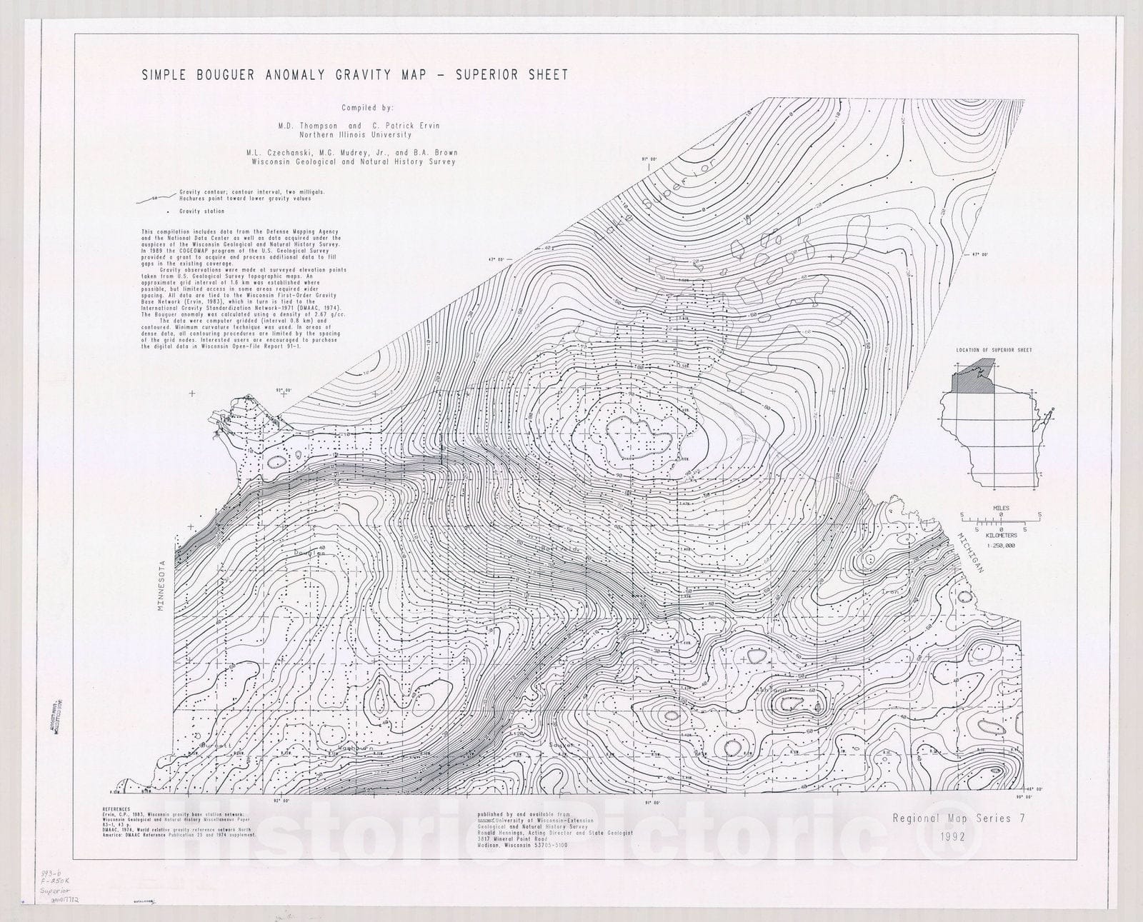 Map : Wisconsin 1983, Simple bouger gravity map, Superior sheet , Antique Vintage Reproduction