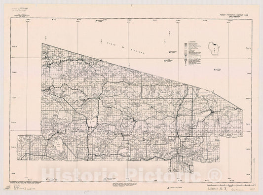 Map : Vilas County, Wisconsin 1937, Forest protection district , Antique Vintage Reproduction
