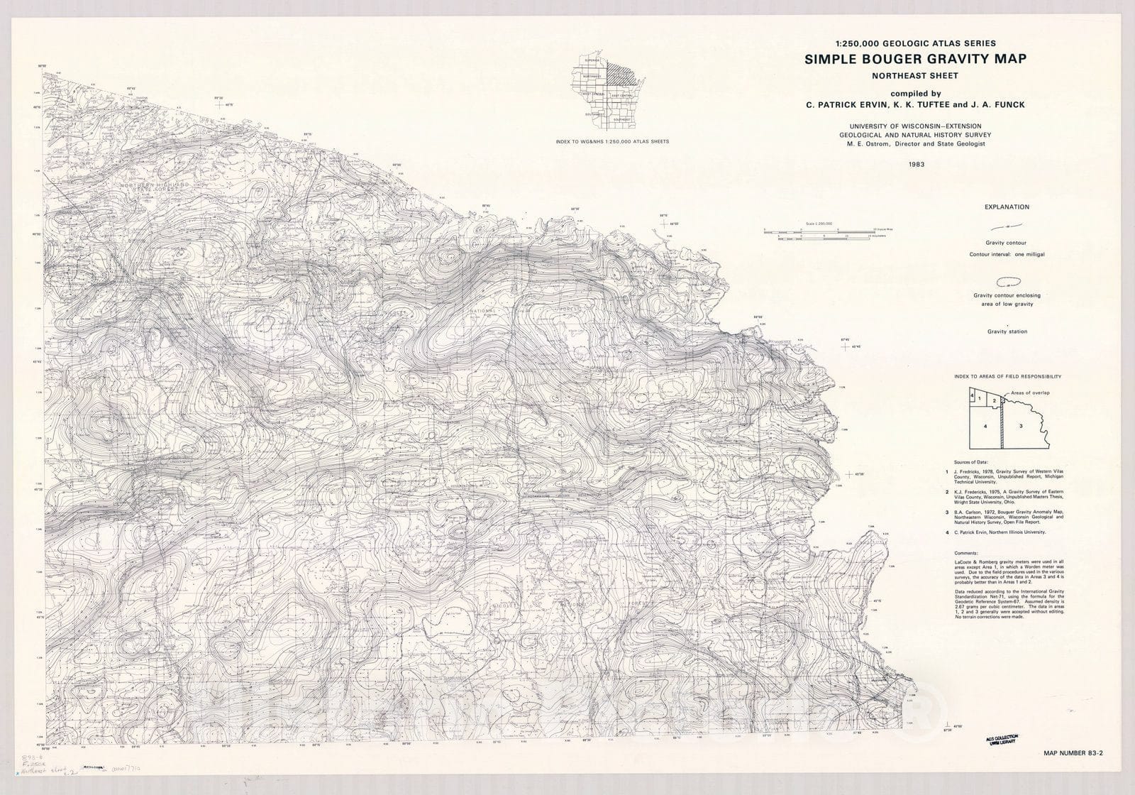 Map : Wisconsin 1983 2, Simple bouger gravity map, Northeast sheet , Antique Vintage Reproduction