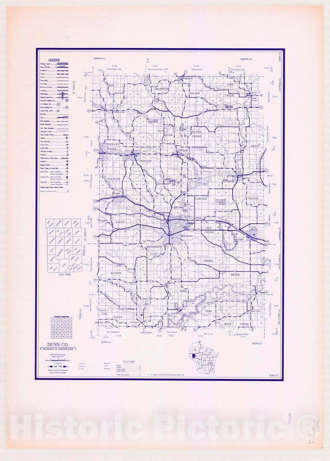 Map : Dunn County, Wisconsin 1984 2, [Wisconsin county transportation maps] , Antique Vintage Reproduction