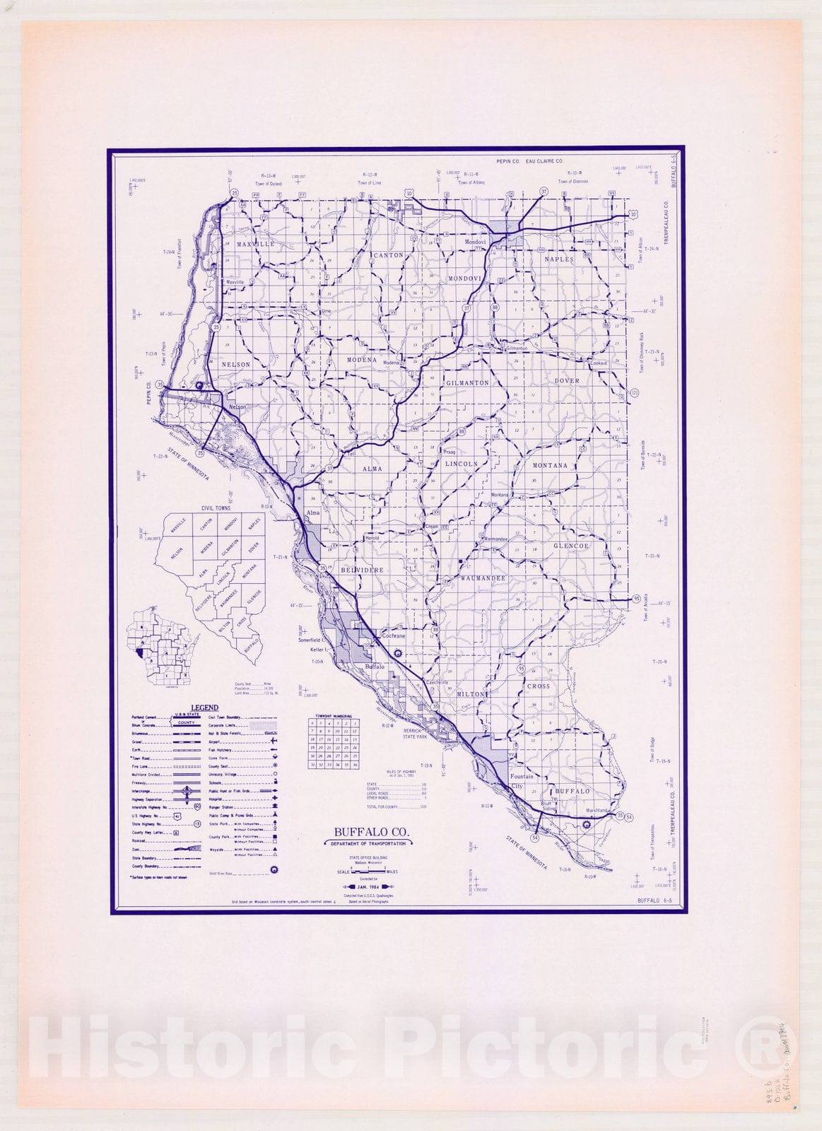 Map : Buffalo County, Wisconsin 1984 2, [Wisconsin county transportation maps] , Antique Vintage Reproduction
