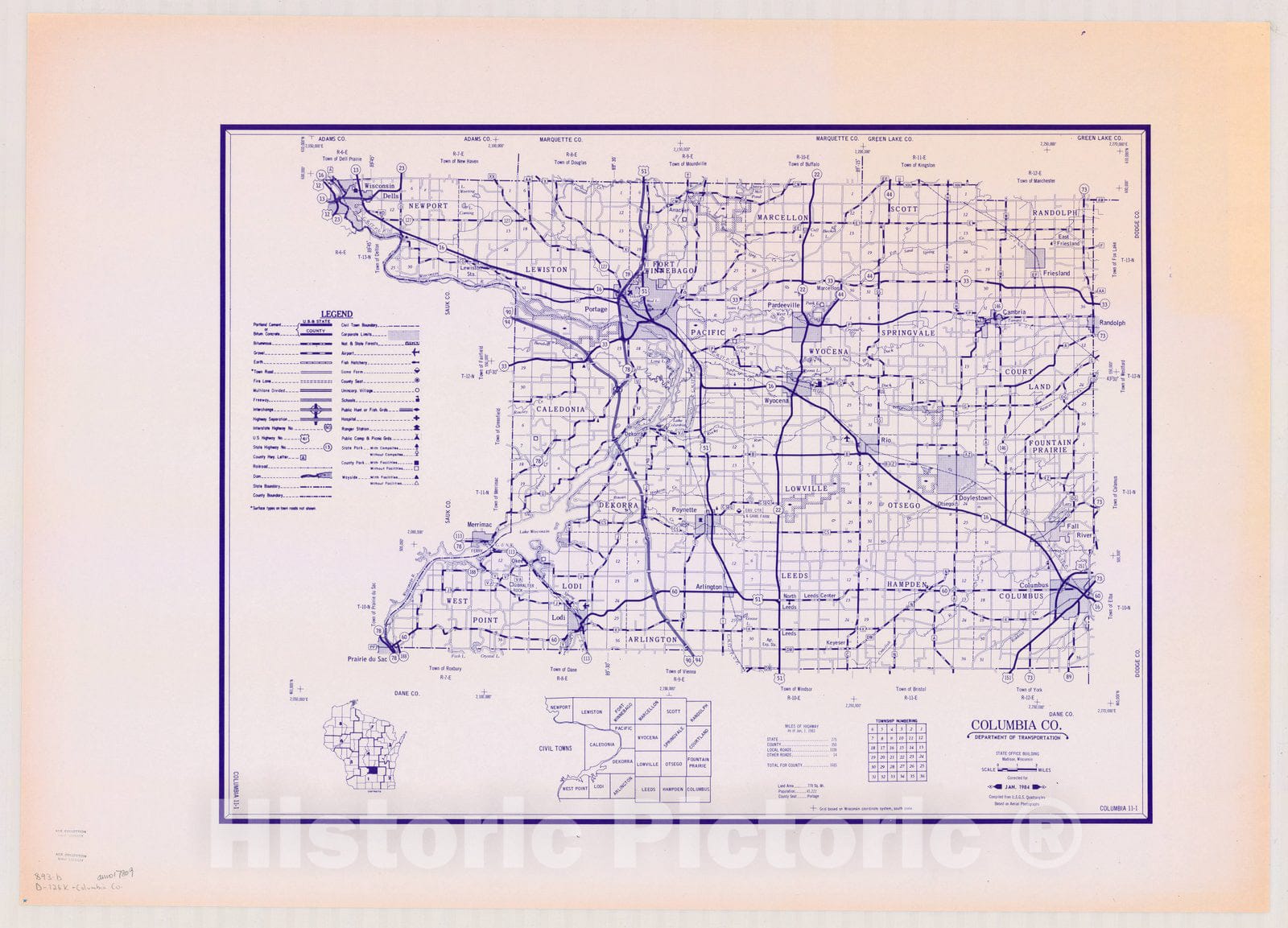 Map : Columbia County, Wisconsin 1984 2, [Wisconsin county transportation maps] , Antique Vintage Reproduction