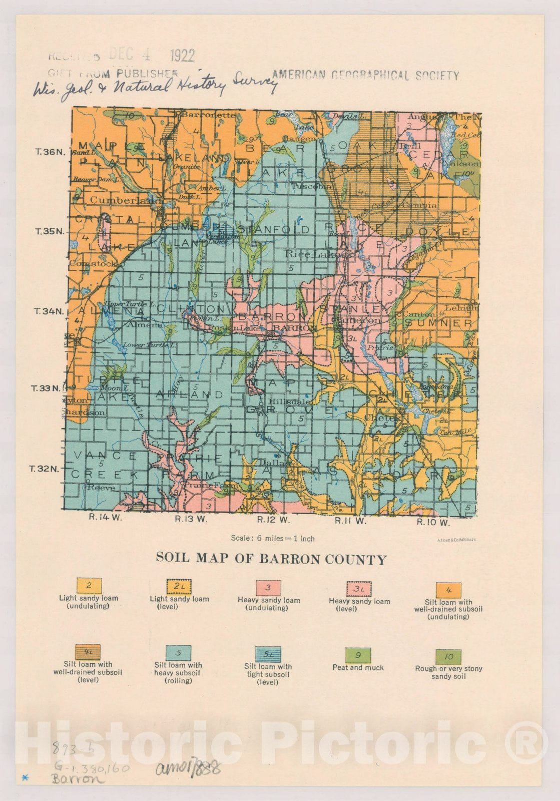 Map : Barron County, Wisconsin 1922, Soil map of Wisconsin , Antique Vintage Reproduction